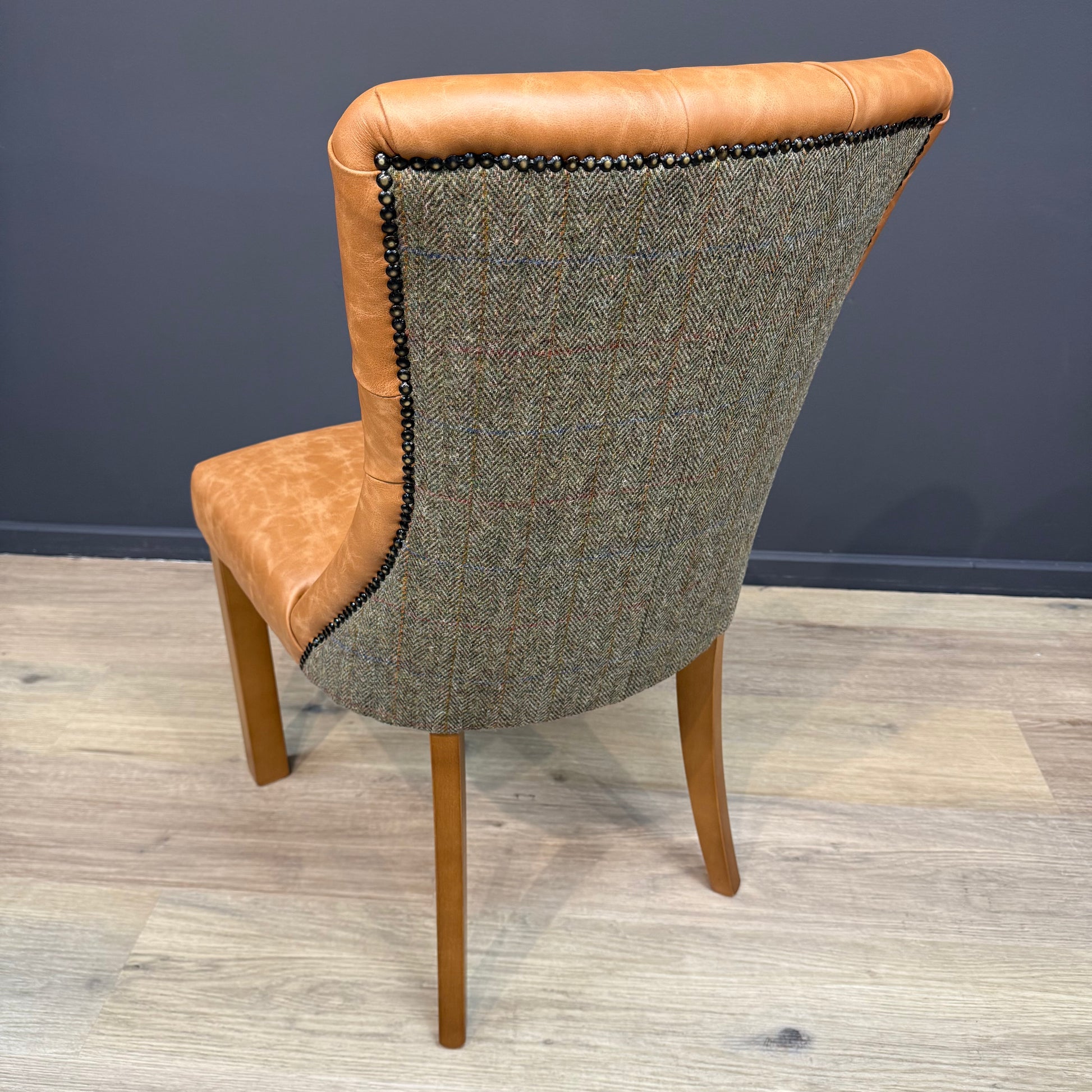 Eddy Dining Chair | Green Mix Harris Tweed and Heritage Joist 1650 Leather - Rydan Interiors