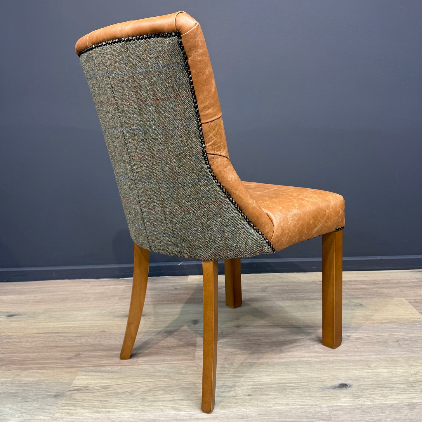 Eddy Dining Chair | Green Mix Harris Tweed and Heritage Joist 1650 Leather - Rydan Interiors