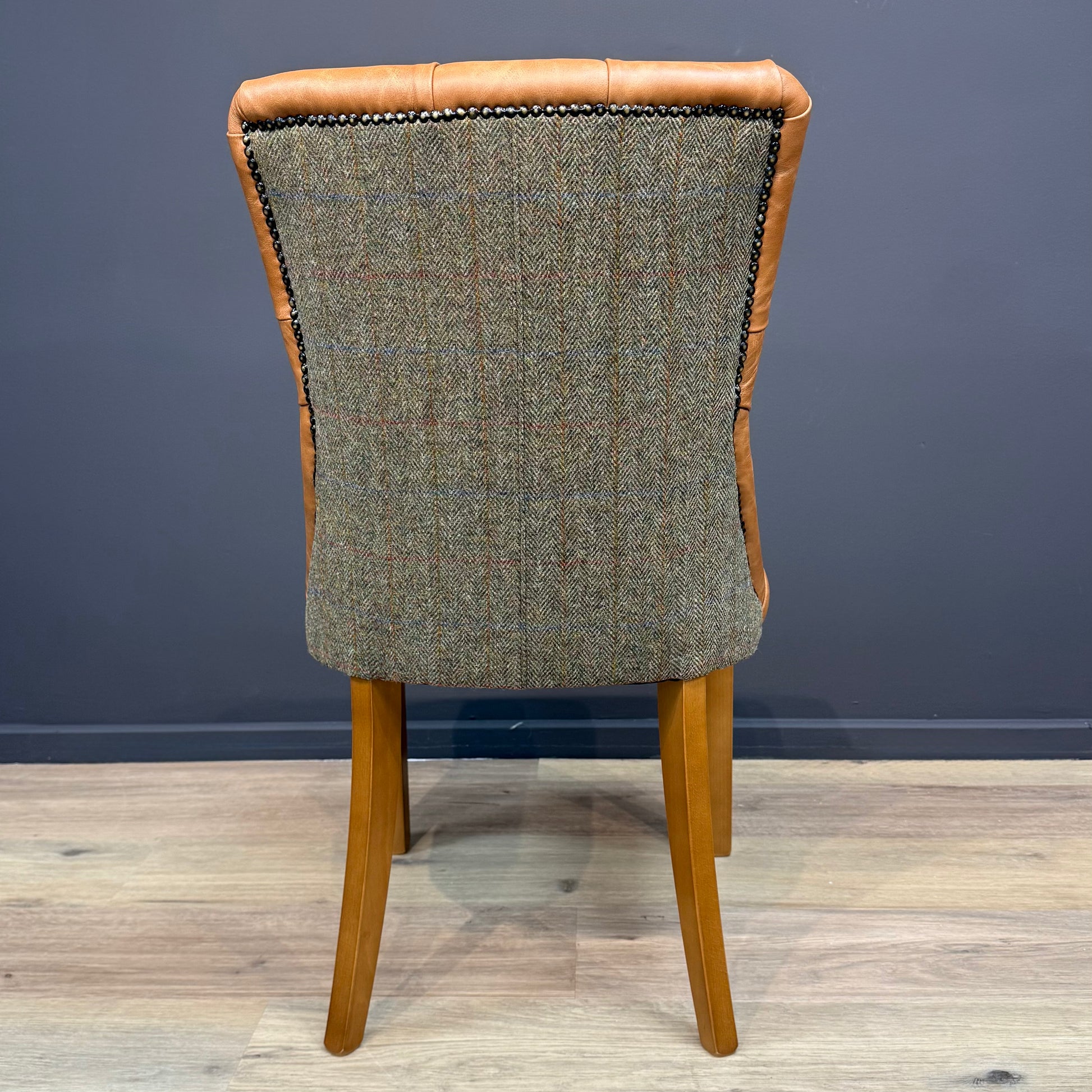 Eddy Dining Chair | Green Mix Harris Tweed and Heritage Joist 1650 Leather - Rydan Interiors