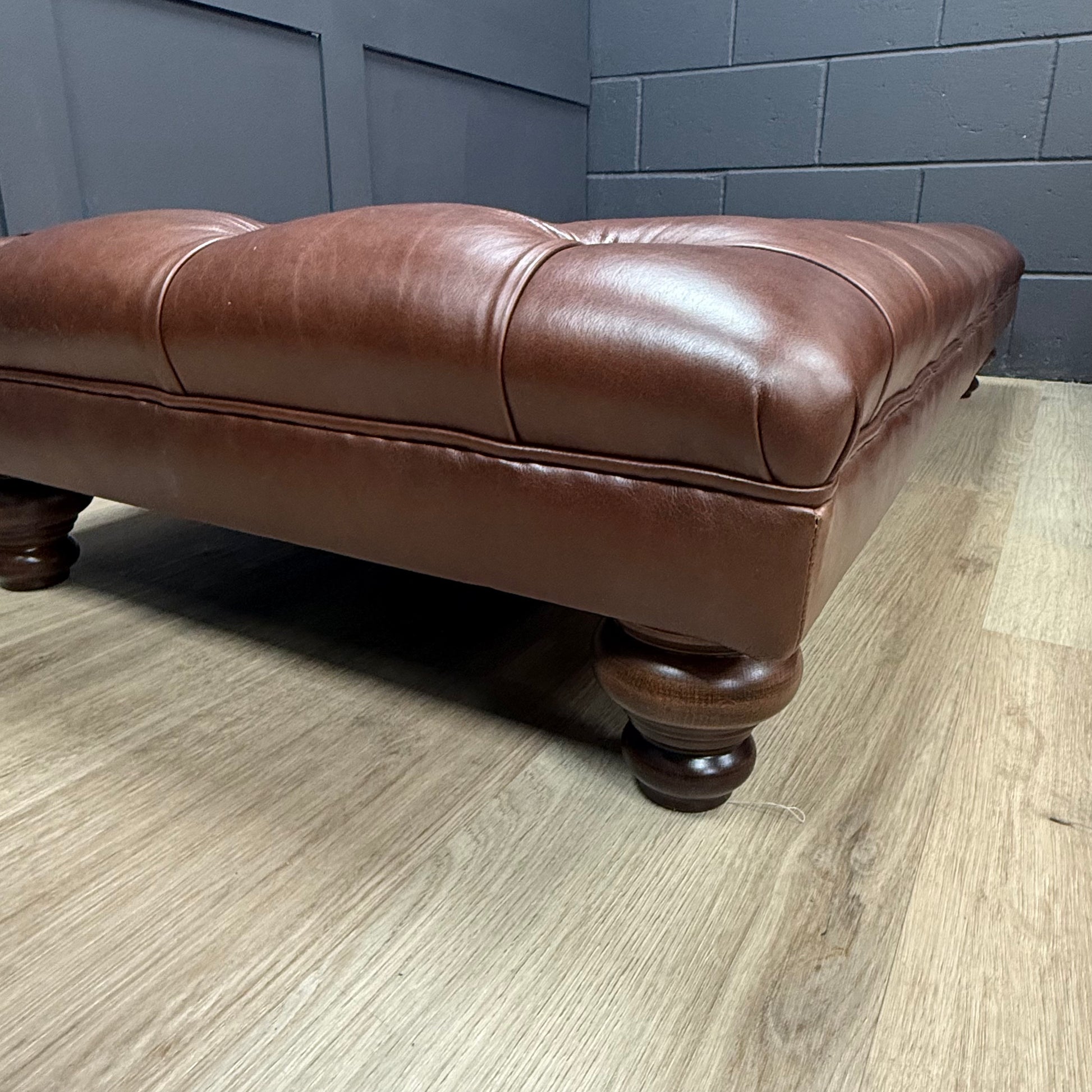 Arthur | Deep Buttoned Leather Footstool - Rydan Interiors