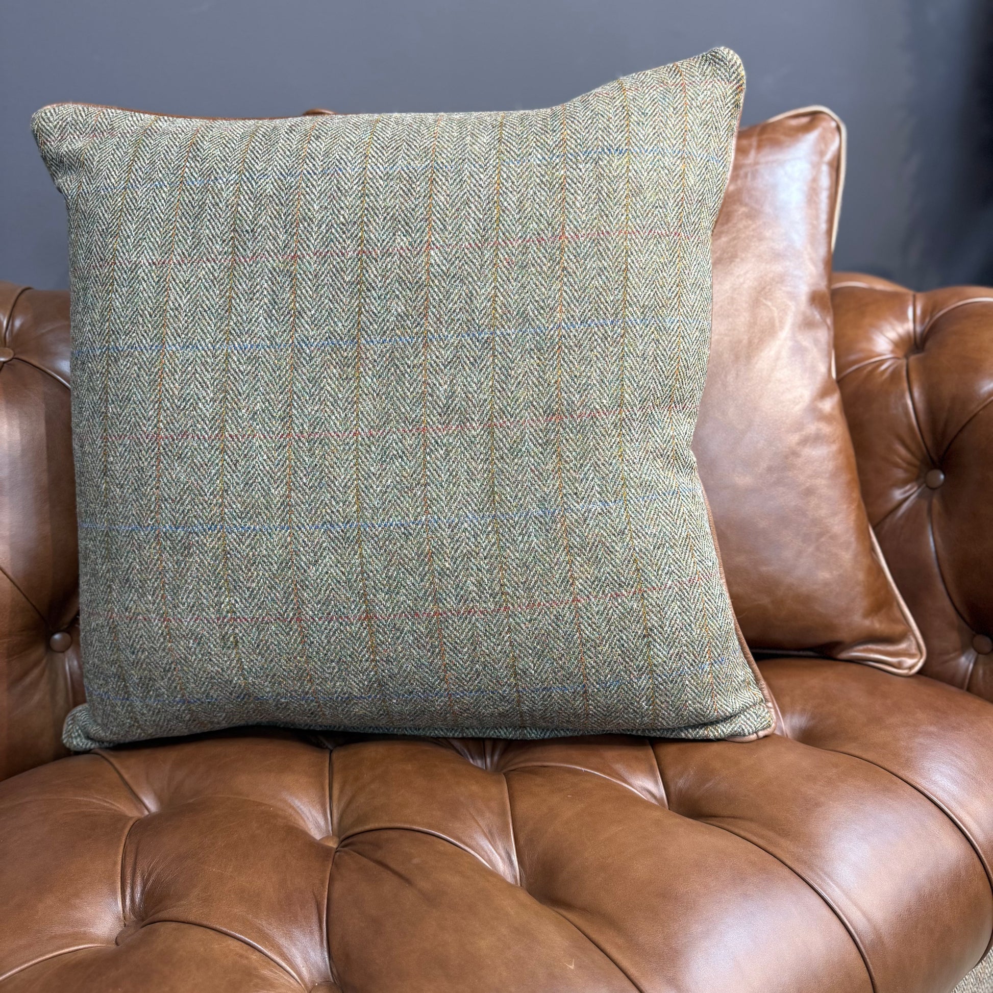 Harris Tweed & Leather Feather Filled Cushions - Multiple Sizes – Rydan ...