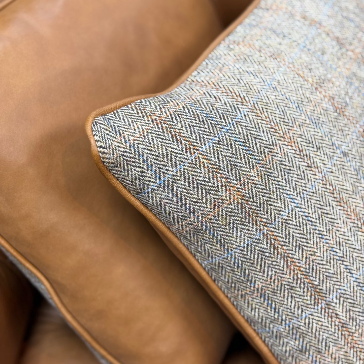 Harris Tweed & Leather Feather Filled Cushions - Multiple Sizes - Rydan Interiors