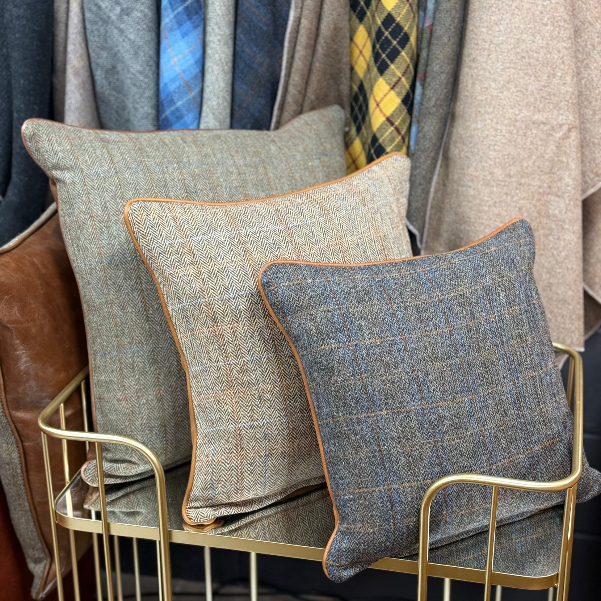 Harris Tweed & Leather Feather Filled Cushions - Multiple Sizes – Rydan ...