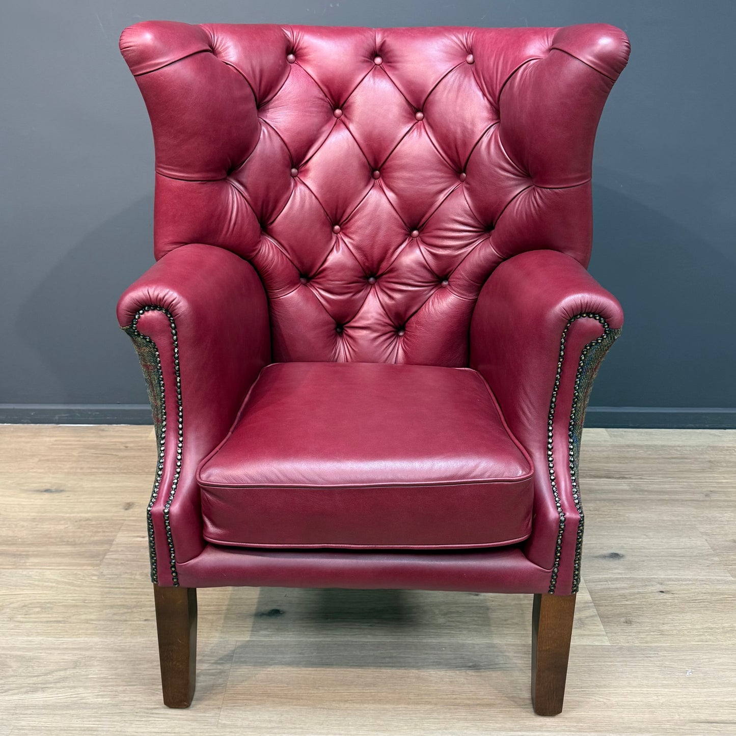 William | Harris Tweed And Leather Armchair