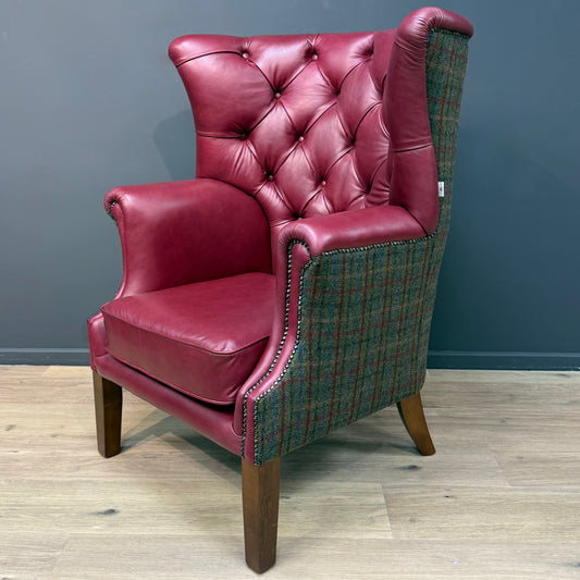 William | Harris Tweed And Leather Armchair