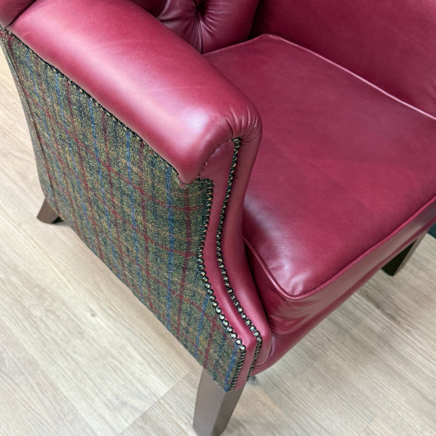 William | Harris Tweed And Leather Armchair