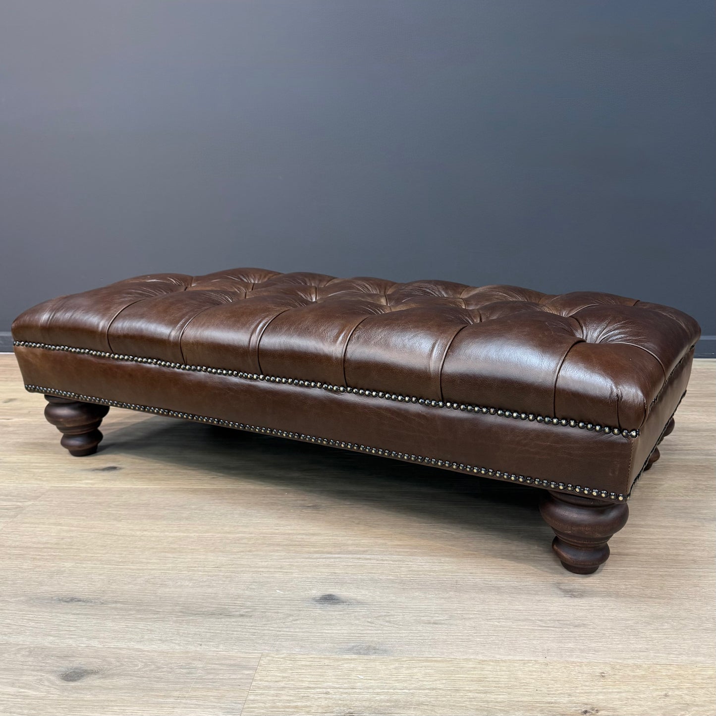 Chatsworth Deep Buttoned Leather Footstool - Rydan Interiors