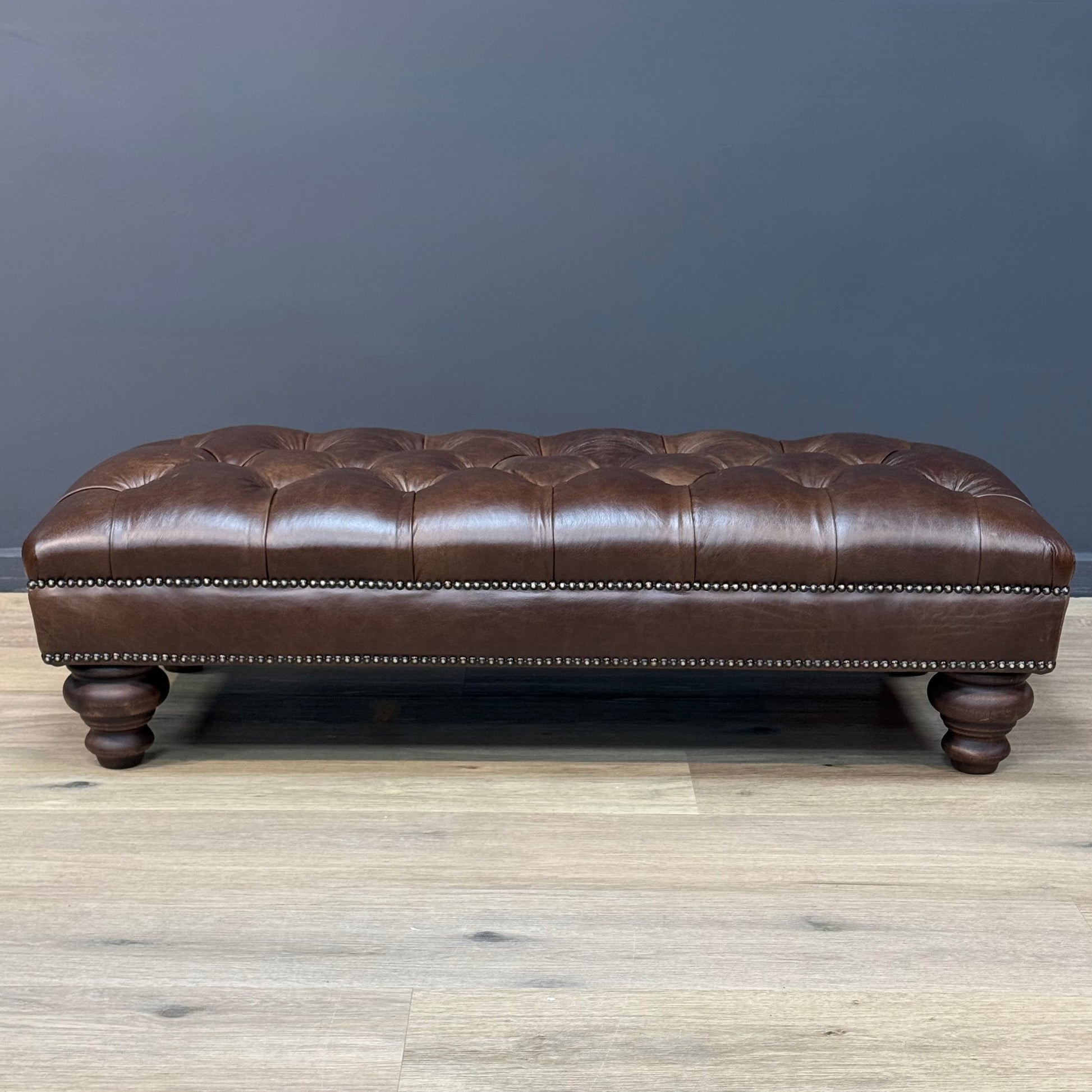 Chatsworth Deep Buttoned Leather Footstool - Rydan Interiors