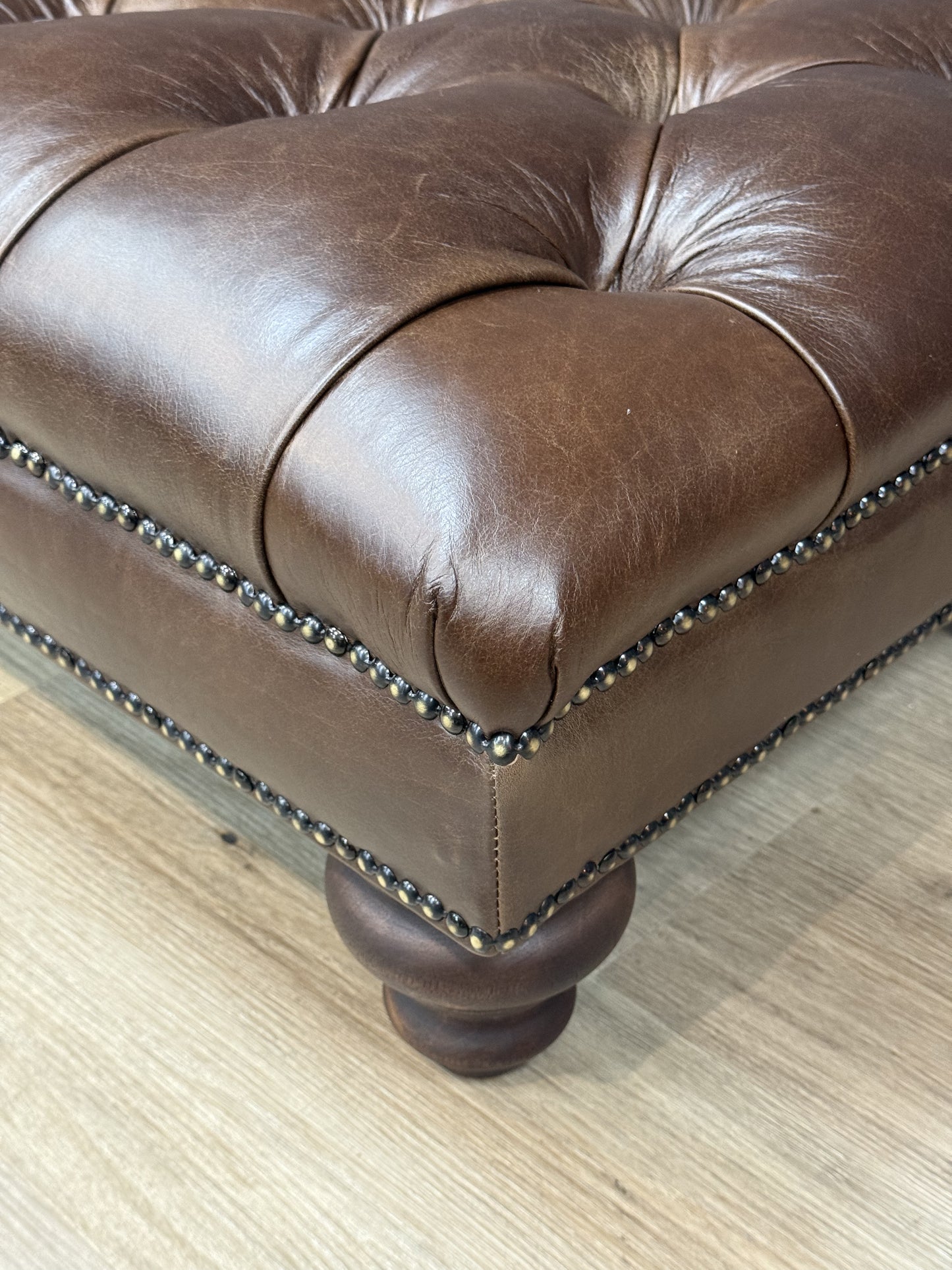 Chatsworth Deep Buttoned Leather Footstool - Rydan Interiors