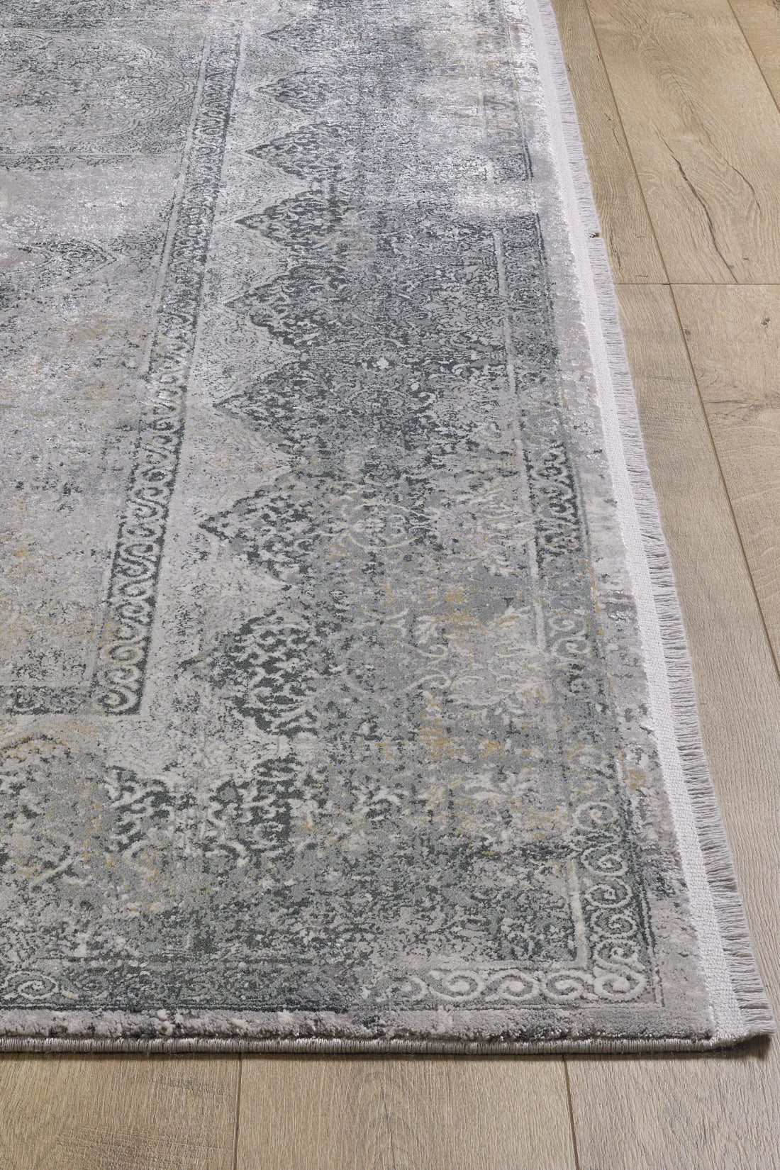 Toros Medallion Luxury Rug | Frost Grey Overdyed