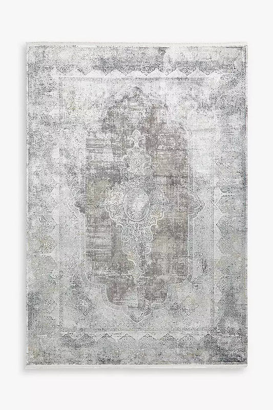 Toros Medallion Luxury Rug | Frost Grey Overdyed