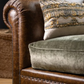 Tetrad Constable Coco Velvet Olive upholstery and Galveston Bark leather detail