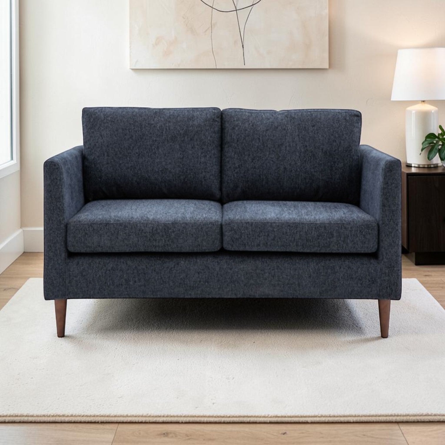 Henley fabric sofa in Charcoal with deep cushions, tapered arms and turned wooden legs
