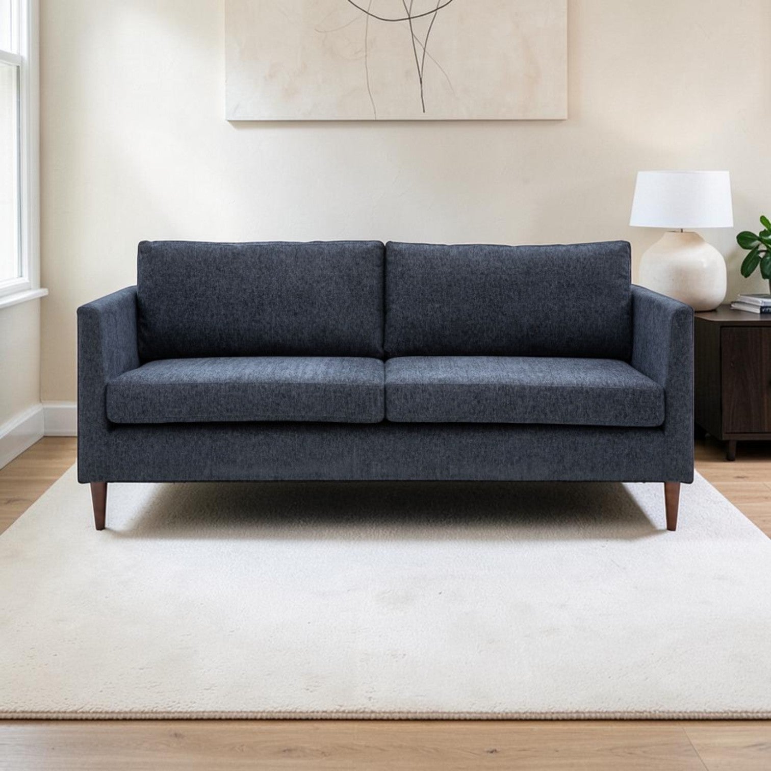 Henley fabric sofa in Charcoal with deep cushions, tapered arms and turned wooden legs