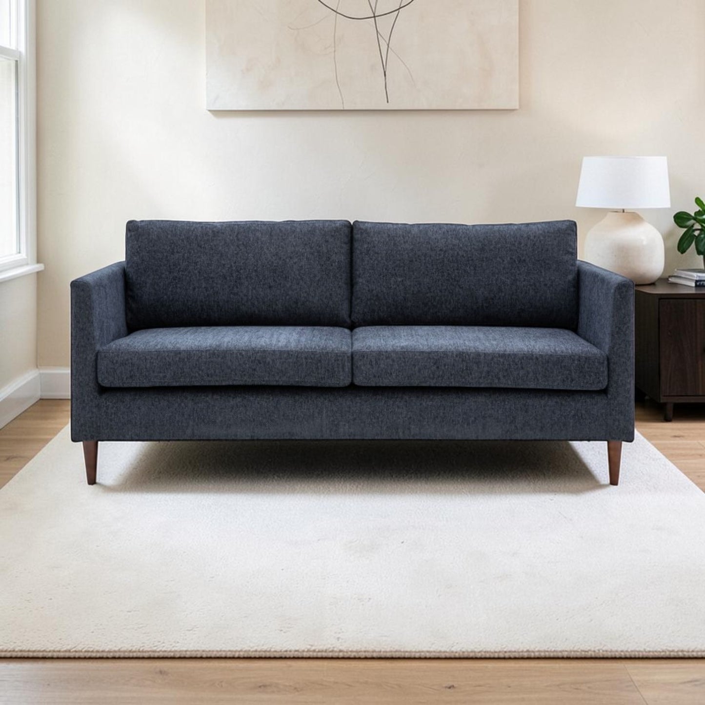 Henley fabric sofa in Charcoal with deep cushions, tapered arms and turned wooden legs