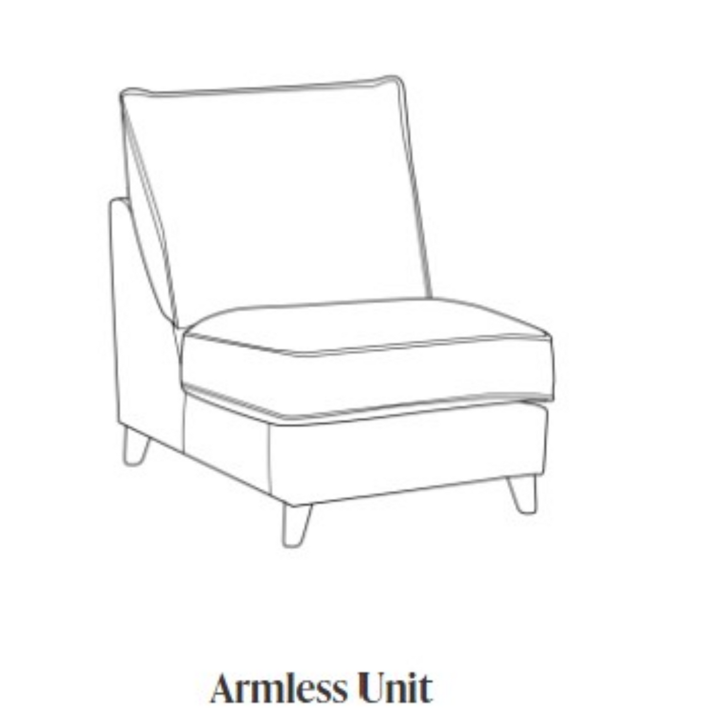 A simple line drawing of an armless upholstered chair or seat unit with the text 'Armless Unit' below on a white background.