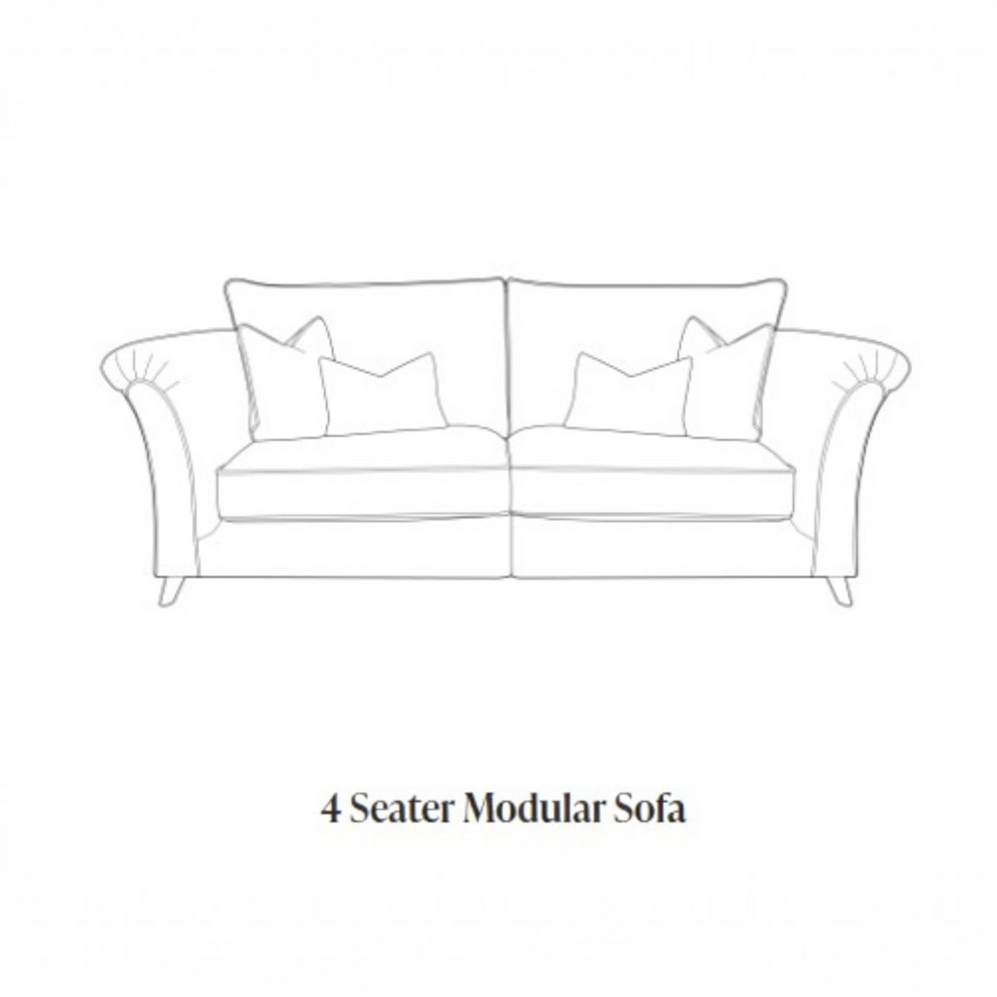 A simple line drawing of a two-seater modular sofa with two pillows on a white background, with the text '4 Seater Modular Sofa' below.