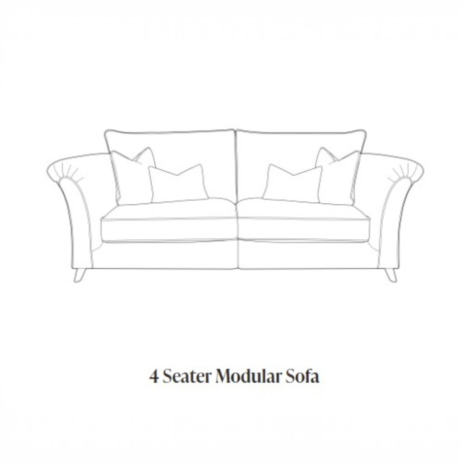 A simple line drawing of a two-seater modular sofa with two pillows on a white background, with the text '4 Seater Modular Sofa' below.