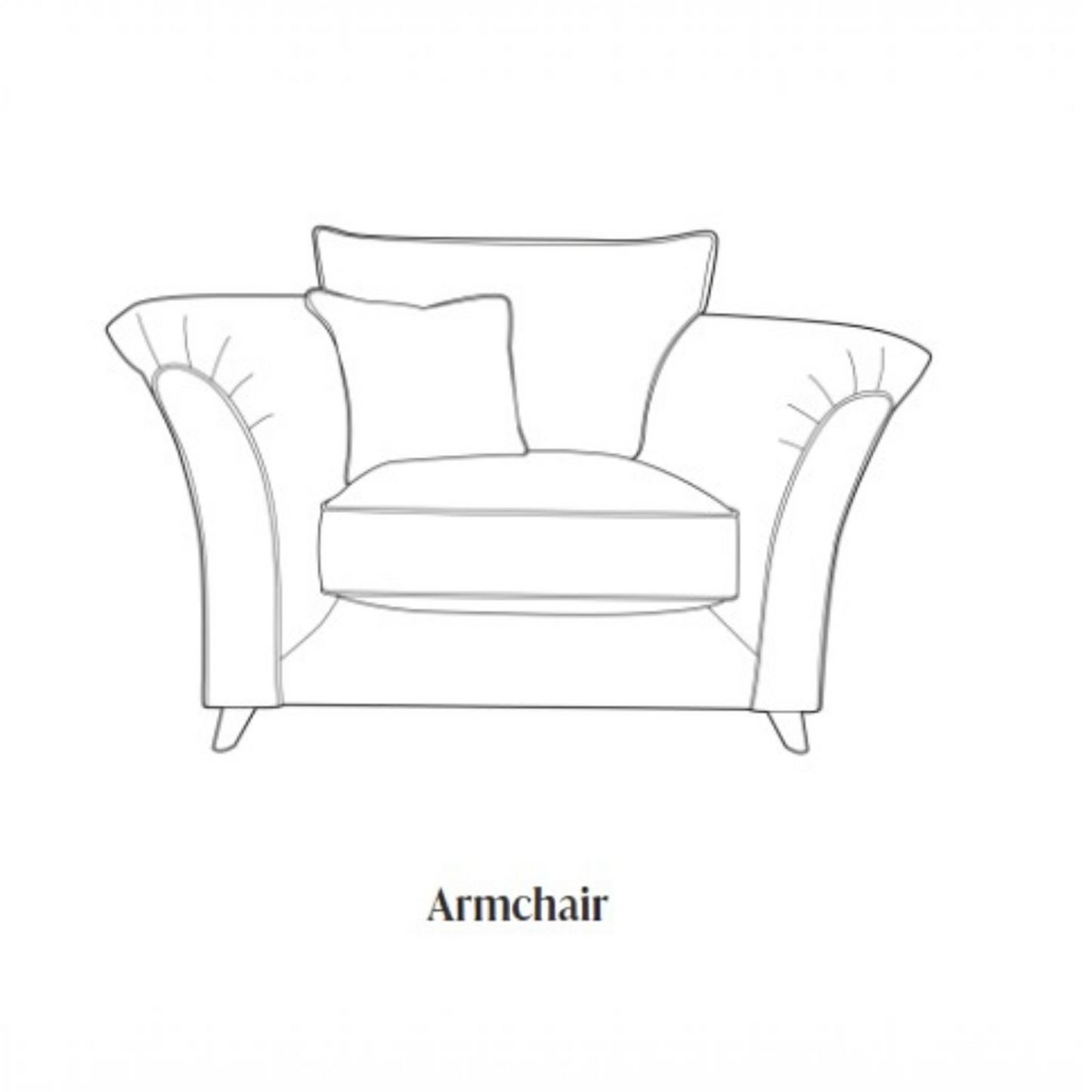 A simple black line drawing of an armchair with two back cushions on a white background, with the word 'Armchair' printed below.