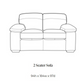 Black and white line drawing of a 2 seater sofa with text below reading '2 Seater Sofa' and dimensions '94h x 184w x 97d'.