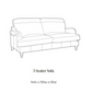 Black and white line drawing of a 3 seater sofa with dimensions text below reading 94h x 191w x 95d.