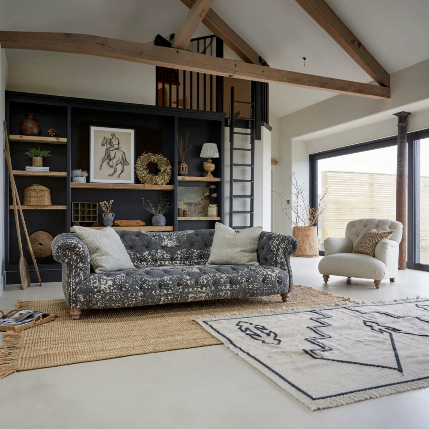 Tetrad Matisse Sofa in Grey Bagru fabric in a living room setting