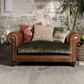 Tetrad Constable Snuggler Sofa in Galveston Bark leather and Coco Velvet Olive