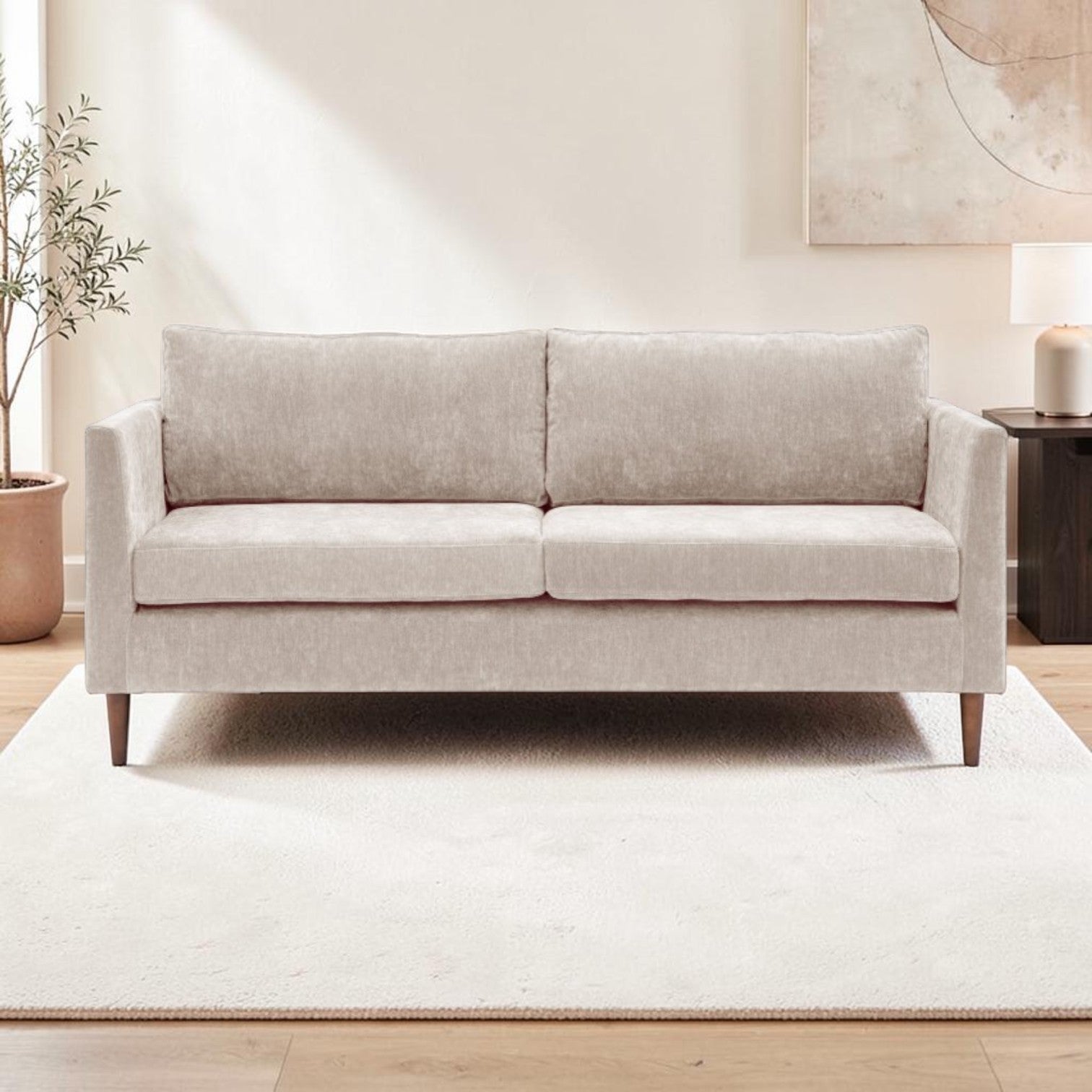 Henley fabric sofa in Natural with deep cushions, tapered arms and turned wooden legs