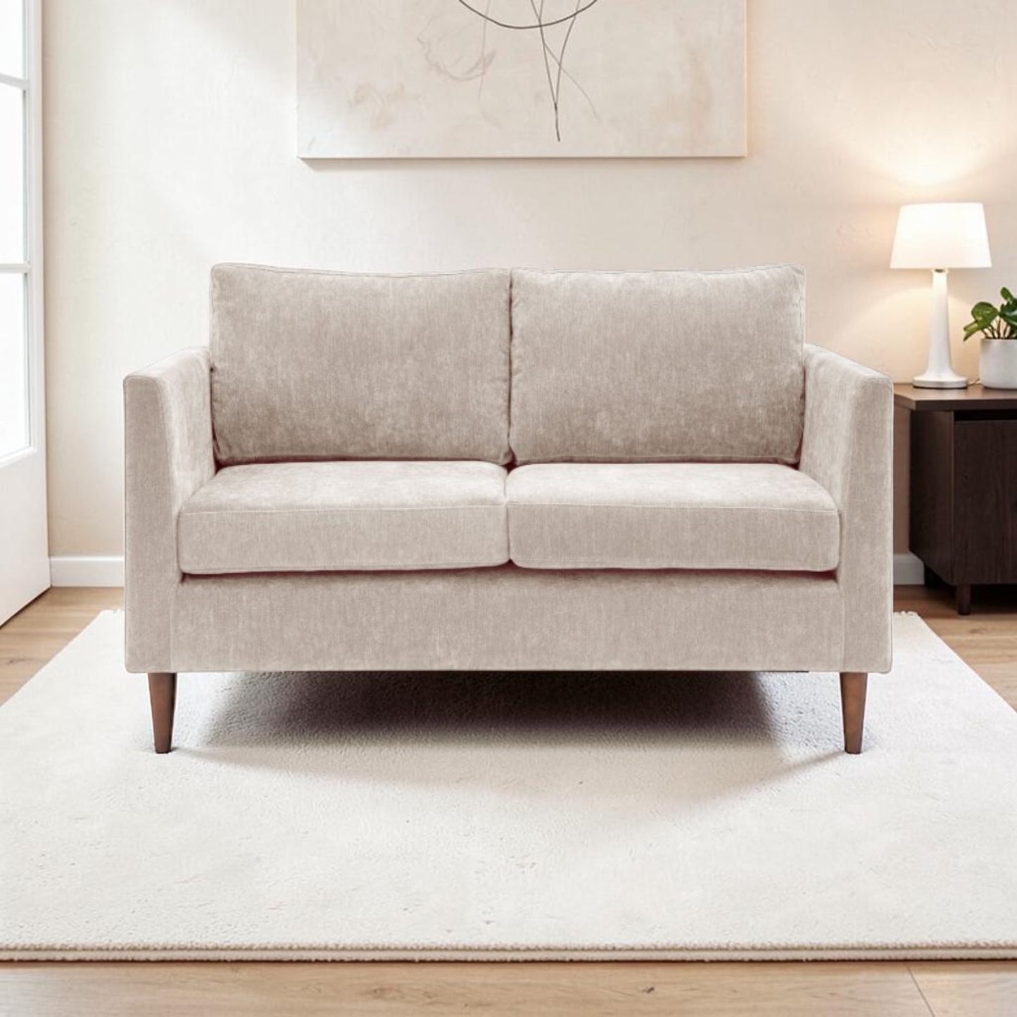 Henley fabric sofa in Natural with deep cushions, tapered arms and turned wooden legs