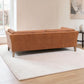 Rear view of Hampton brown leather sofa showing the fully upholstered back and solid ash legs