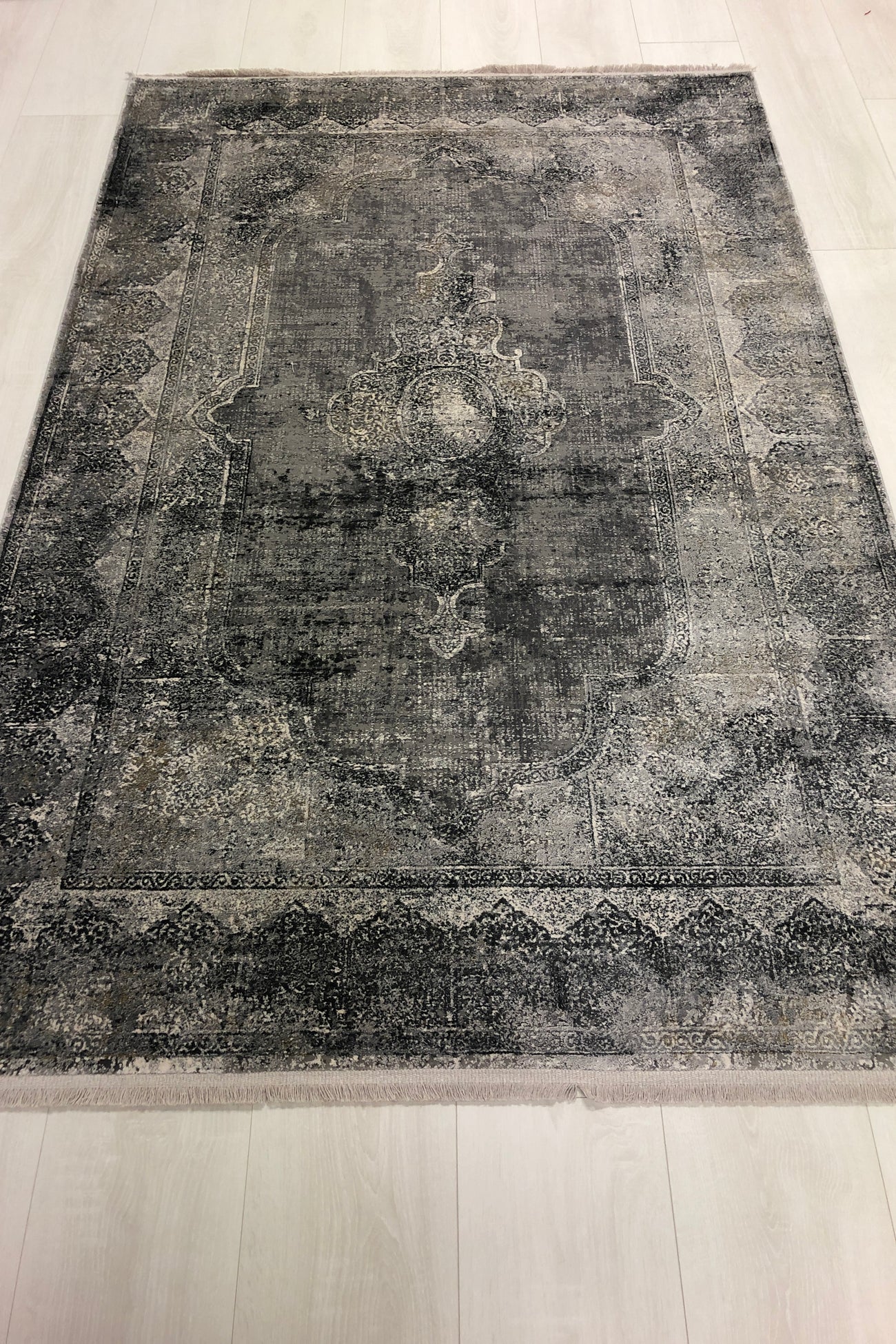 Toros Medallion Luxury Rug | Frost Grey Overdyed