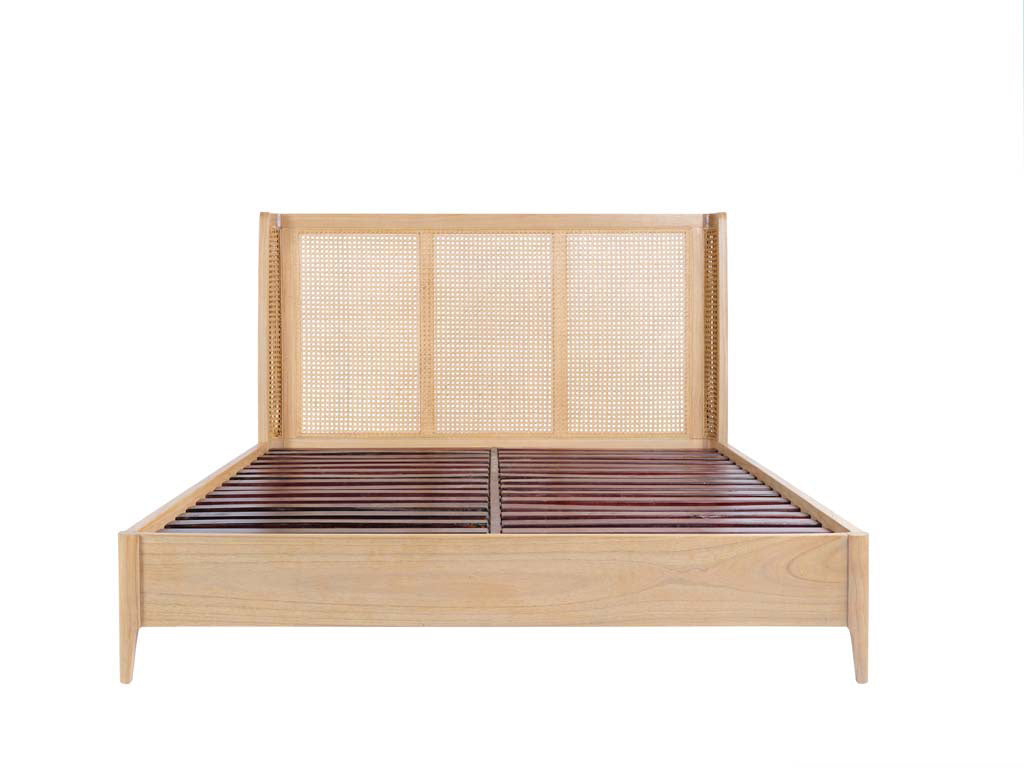 Natural Mindi Wood Rattan Double Bedstead