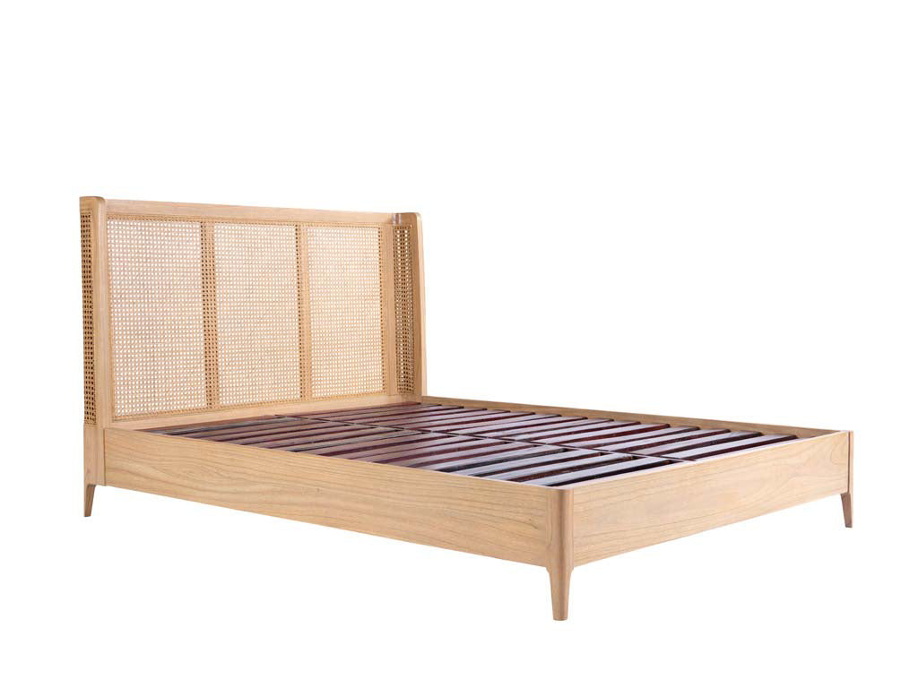 Natural Mindi Wood Rattan Double Bedstead