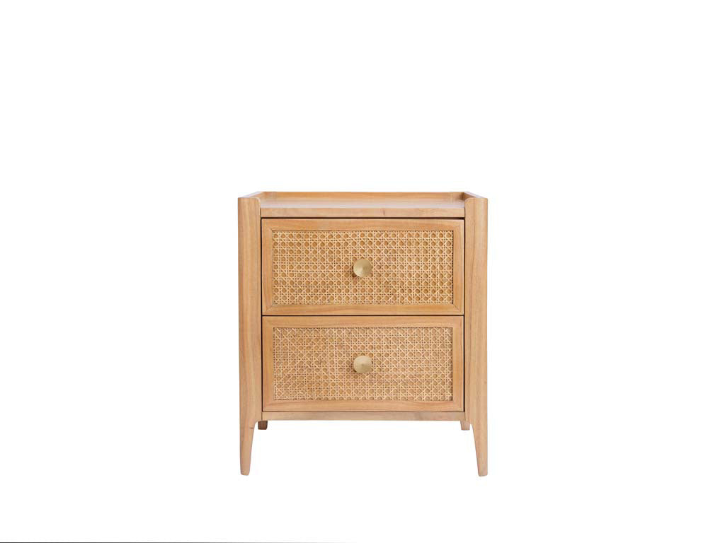 Natural Mindi Wood Rattan 2 Drawer Bedside