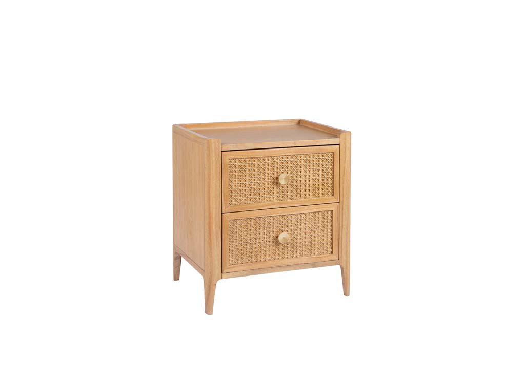 Natural Mindi Wood Rattan 2 Drawer Bedside