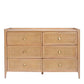 Natural Mindi Wood Rattan 6 Drawer Wide Chest