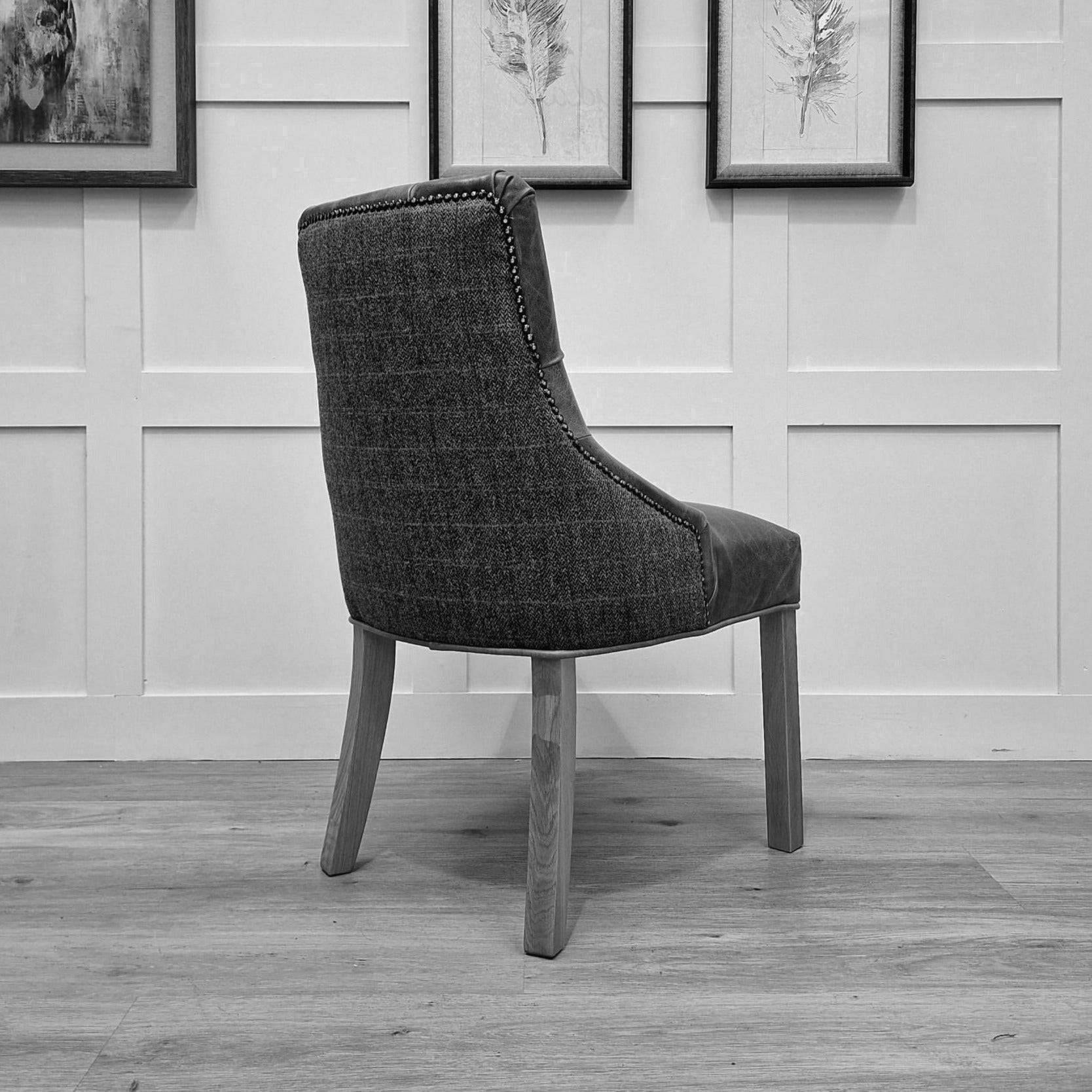 Bespoke Harris Tweed And Leather Dining Chair - Model 7 - Rydan Interiors