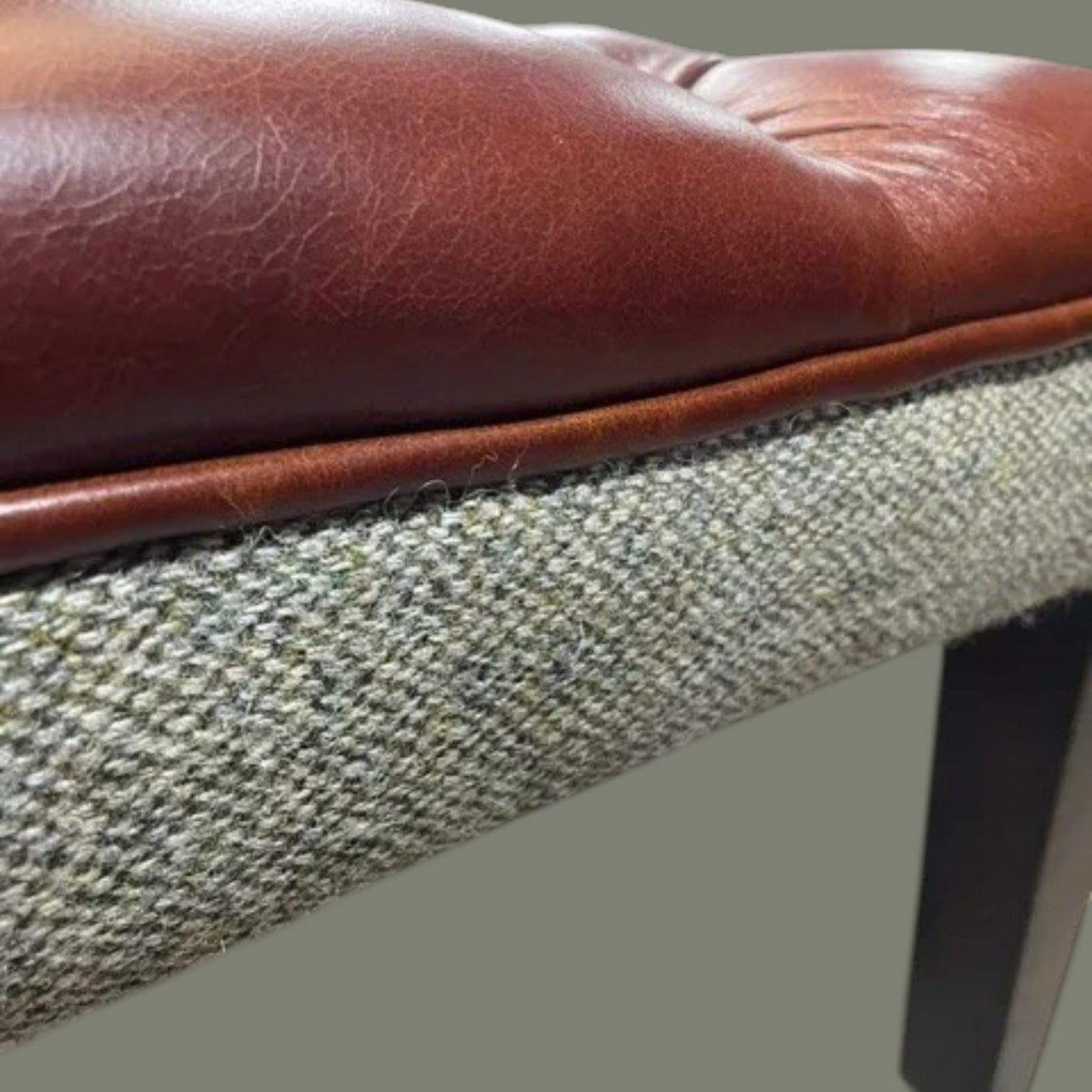 Tweed & Leather Footstool Ex Display