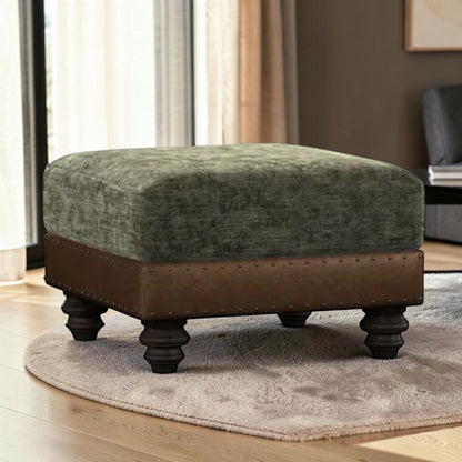 Tetrad Constable Small Square Footstool in Coco Velvet Olive and Galveston Bark