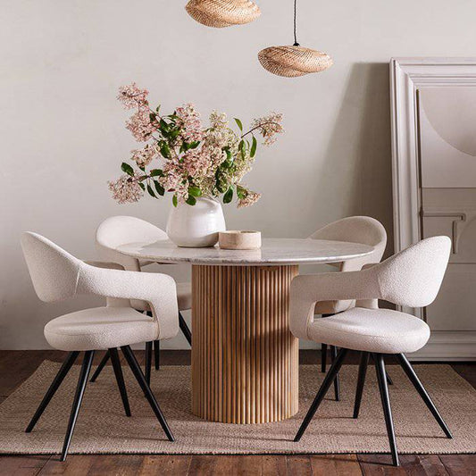 120cm Reed Round Dining Table - Marble - Rydan Interiors