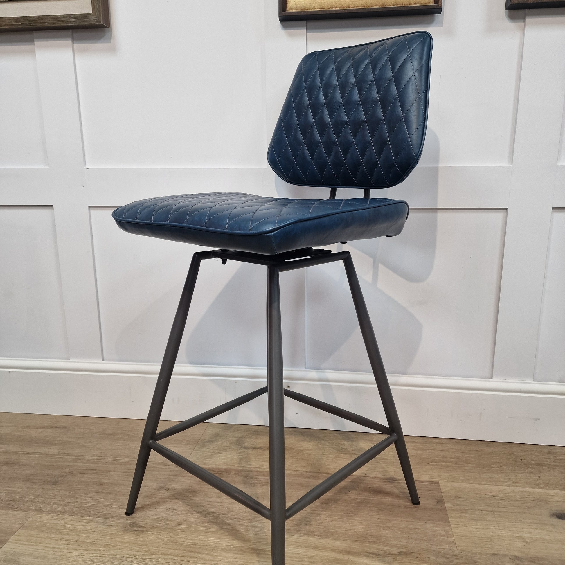 Dalton Dark Blue Leather Barstool - Rydan Interiors