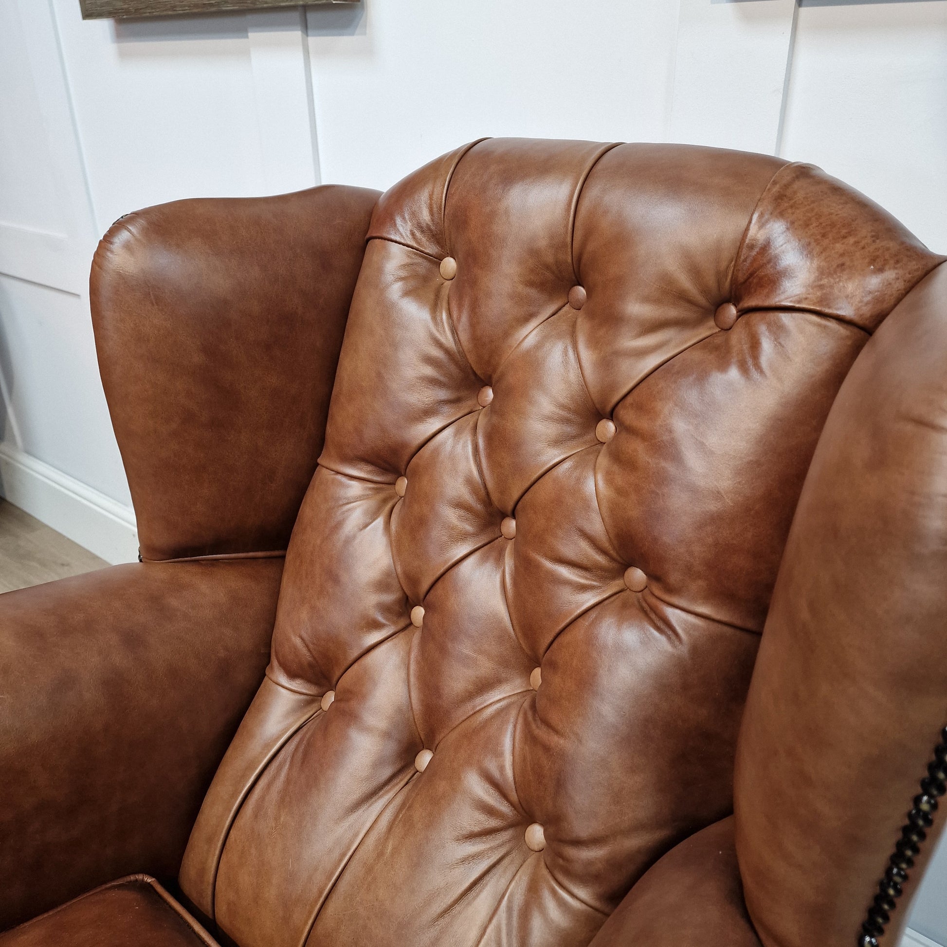 Legacy Whiskey Leather Oskar Wingback Armchair - Rydan Interiors