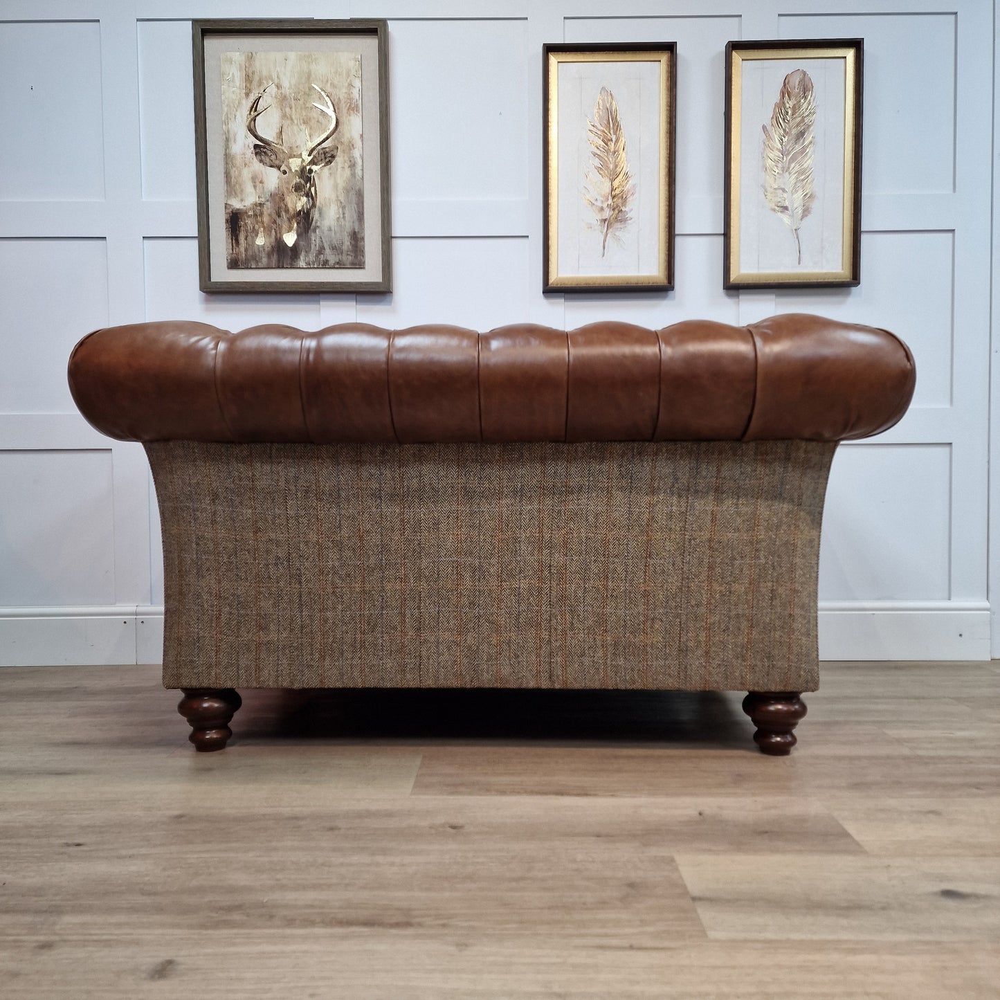 Buck Snuggler Chair Harris Tweed And Leather - Brown And Beige Herringbone - Rydan Interiors