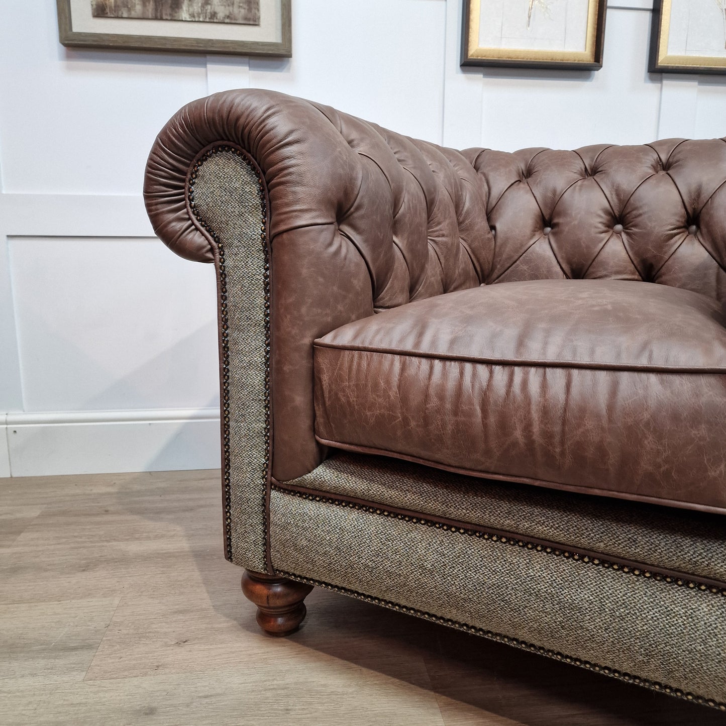 Harris Tweed And Brown Scratch Resistant Leather Armchair - Paisley - Rydan Interiors