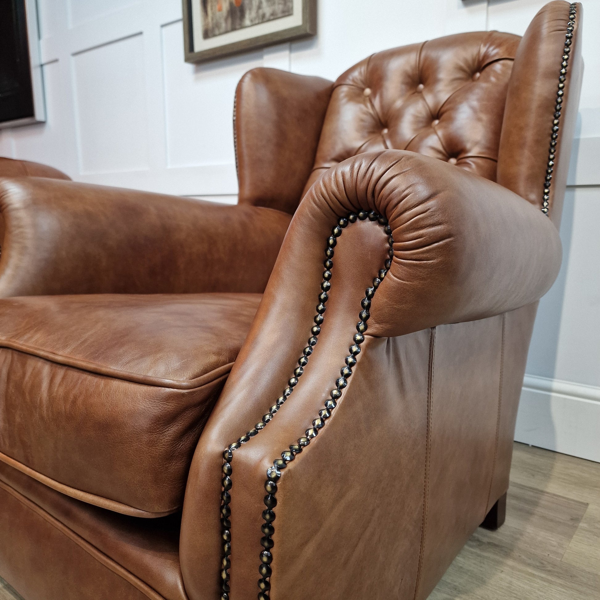 Legacy Whiskey Leather Oskar Wingback Armchair - Rydan Interiors