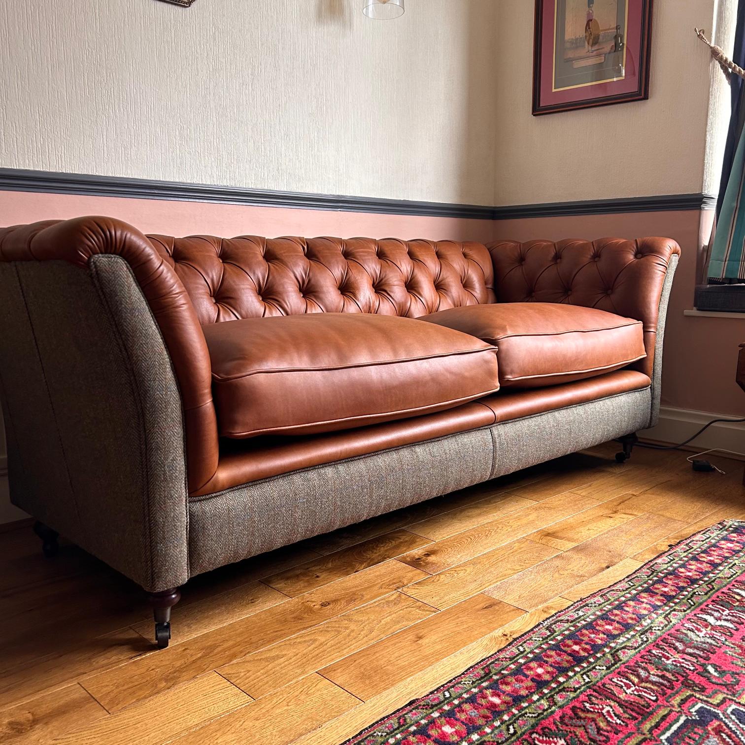 Harris Tweed And Leather Chesterfield | Westray - Rydan Interiors