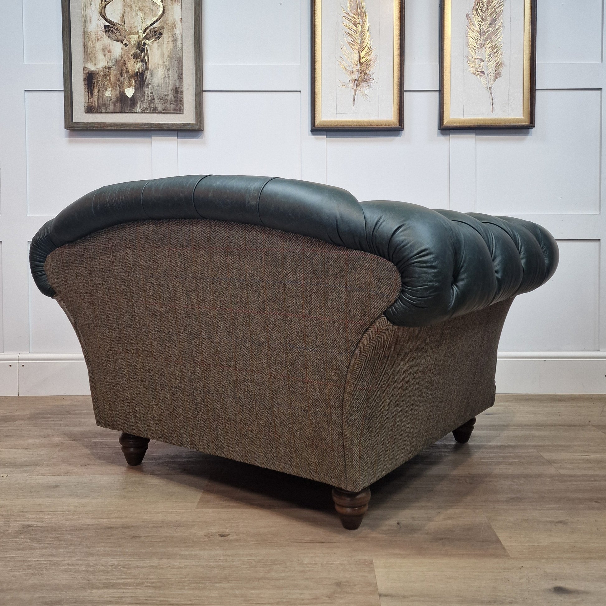 Oskar Armchair | Heritage Green Leather & Green Mix Harris Tweed (Photography Model) - Rydan Interiors