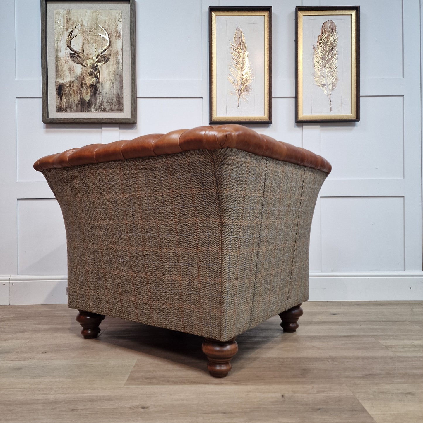 Beige Harris Tweed & Highland Whiskey Leather Armchair - Enfield