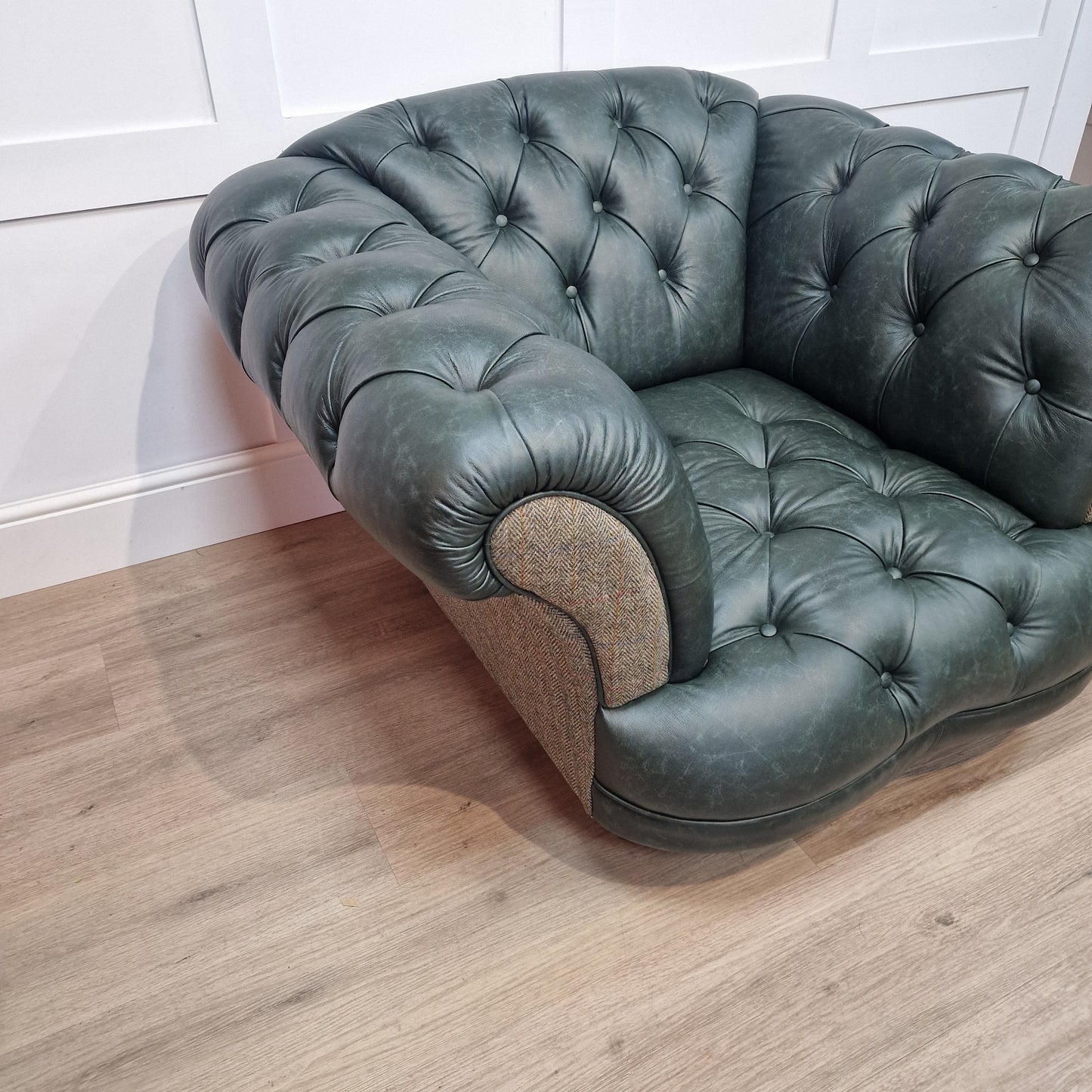 Oskar Armchair | Heritage Green Leather & Green Mix Harris Tweed (Photography Model) - Rydan Interiors