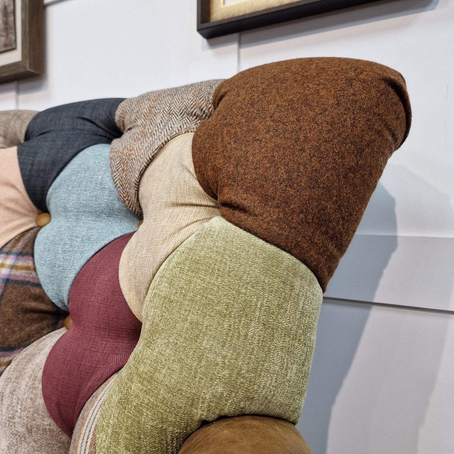 Patchwork Armchair With Leather and Harris Tweed  - Harlequin - Rydan Interiors